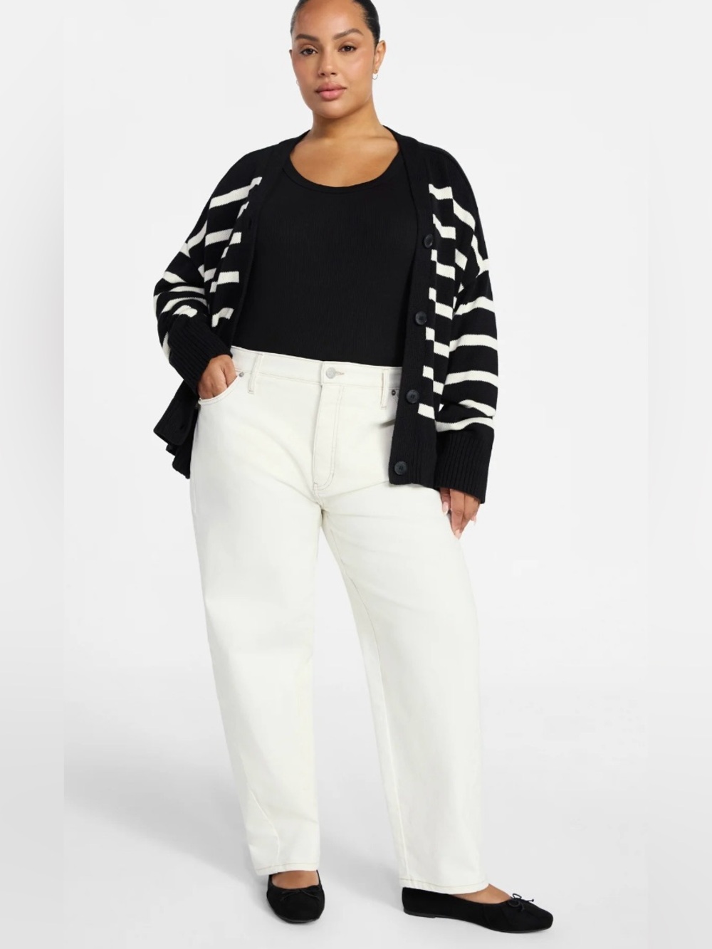 NWT Terra & Sky High-Rise Barrel Jeans in Cream Built in Timmy control